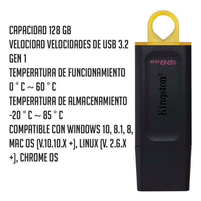 Pendrive Memoria Usb Kingston Technology Datatraveler Exodia 128 Gb 3.2 Gen 1 Factor De Forma Tapa Color Negro Amarillo Dtx/128gb - Image 8
