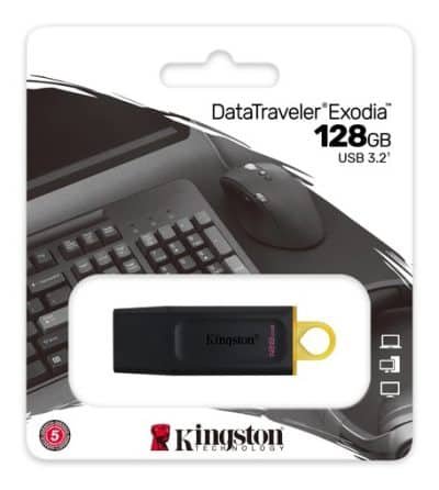 Pendrive Memoria Usb Kingston Technology Datatraveler Exodia 128 Gb 3.2 Gen 1 Factor De Forma Tapa Color Negro Amarillo Dtx/128gb