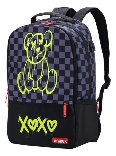 Mochila Uniker Para Laptop De 15,6 Pulgadas Con Puerto Usb, Color Black Bear
