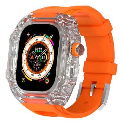 Reloj Inteligente Blulory Glifo 9 Do, 49 Mm, Naranja/negro/transparente, Carcasa Negra Transparente, Pulsera Naranja, Bisel Negro, Diseño De Pulsera Milanesa