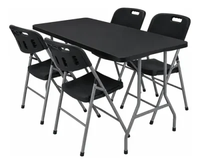 Kit Mesa Plegable Valija 180cm Negro Con 4 Sillas Exterior