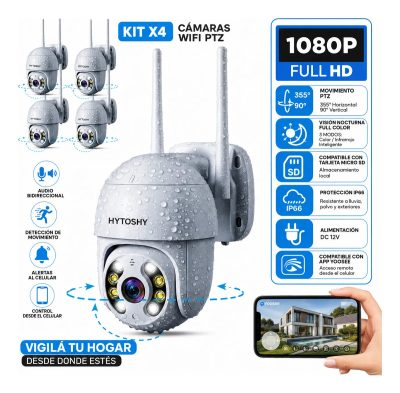 Kit X4 Cámaras Seguridad Wifi Motorizada Ptz 1080p Ip66 Blanco
