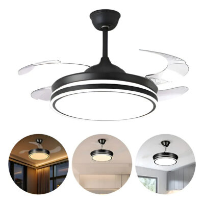 Ventilador De Techo Retráctil Led Negro Control Remoto 1.07m
