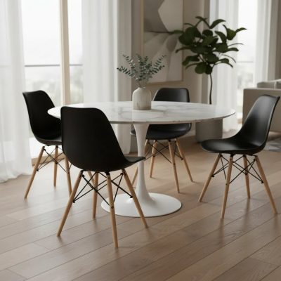 Set X4 Sillas Comedor Eames Tulip Nórdicas Madera Negro Negro