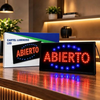 Cartel Led Luminoso Abierto 48x25cm 220v Azul Rojo Hytoshy Negro