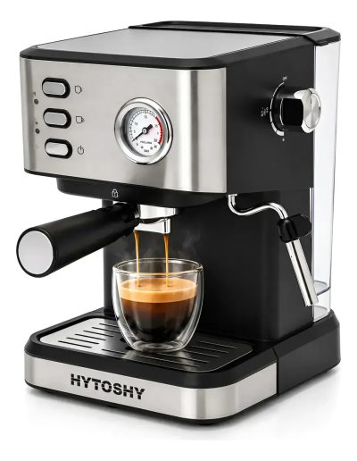 Cafetera Espresso Semiautomática 20 Bar 1250W 1,5L Para Café Molido Con Vaporizador De Leche Y Manómetro Para Cappuccino Y Latte Hytoshy PA-04009