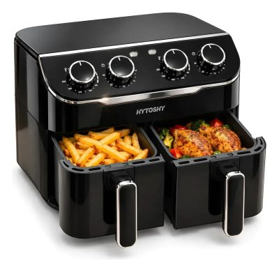 Freidora De Aire Doble 5+5l 10l 2200w Familia Cocina Sano Negro