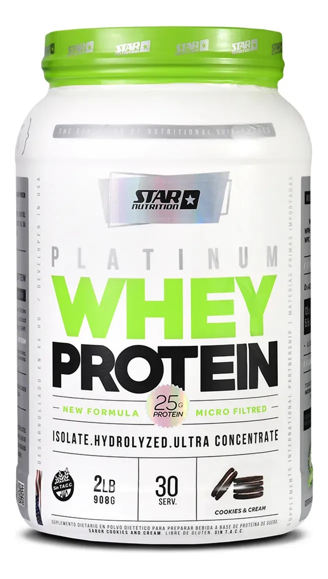 Platinum Whey Protein Star Nutrition Proteína Concentrada Sabor Cookies And Cream 908g en Pote